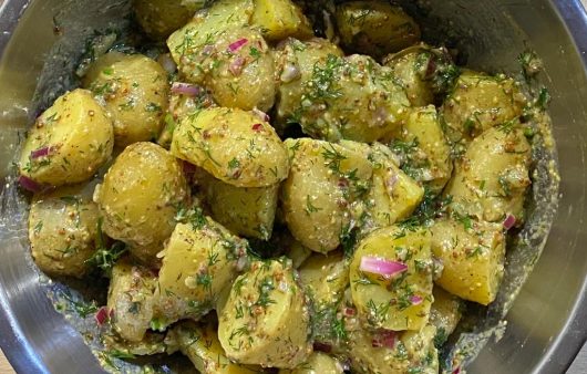 Baby potato salad with dill and grain mustard dressing